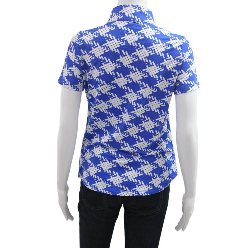 Ibkul Womens Blue Mock Neck Short Sleeve Polo Geometric Zip Size S - Picture 3 of 5